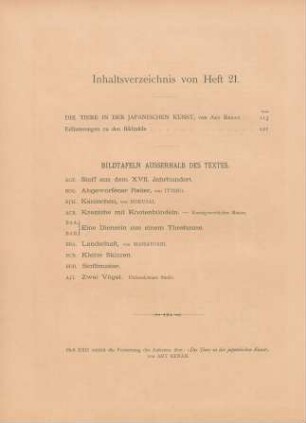 Inhaltsverzeichnis von Heft 21