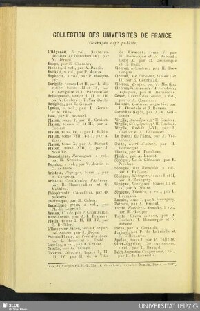 Collection Des Universités De France