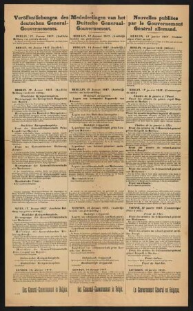 Veröffentlichungen des deutschen General-Gouvernements. Das General-Gouvernement in Beligien. Berlin/Wien/London 16.-17. Januar 1917.