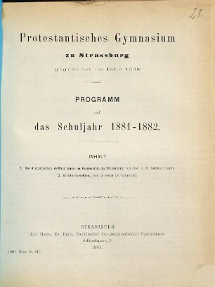 Programm : auf d. Schuljahr .... 1881/82