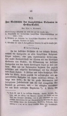 VI. Zur Geschichte der französischen Colonien in Hessen-Cassel.