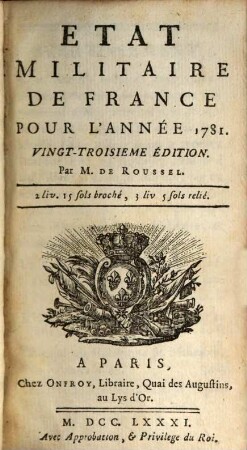 Etat militaire de France. 23, 23. 1781