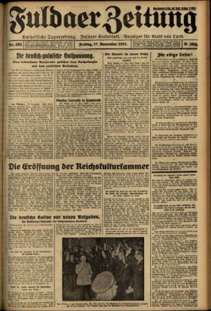 Erste Ausgabe vom Freitag, den 17. November 1933.