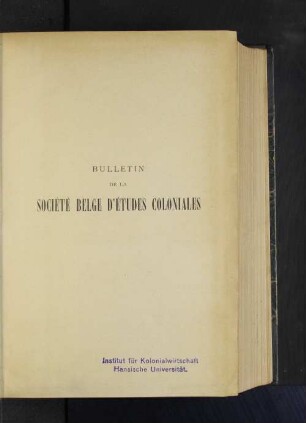 20.1913: Bulletin de la Société Belge d'Etudes Coloniales