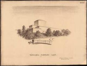 Staatstheater Kassel: (Lichtpause von Inv.Nr. 35806): Perspektivische Ansicht von der Karlsaue