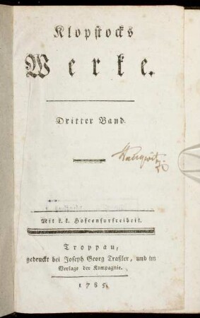 3: Klopstocks Werke. Dritter Band