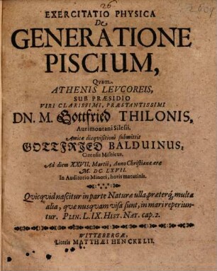 Exercitatio phys. de generatione piscium