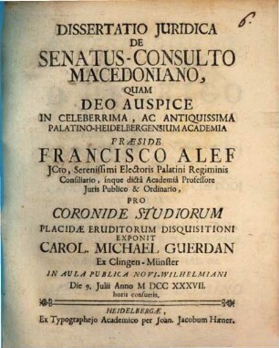 Diss. iur. de senatus-consulto Macedoniano