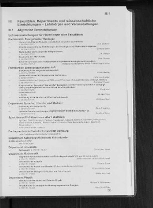 III. Fakultäten, Departments und wissenschaftliche Einrichtungen - Lehrkörper und Veranstaltungen