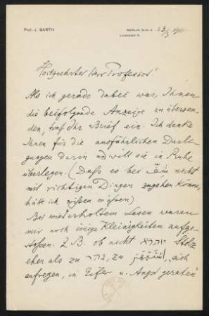 Brief vom 23.3.1911 von Barth