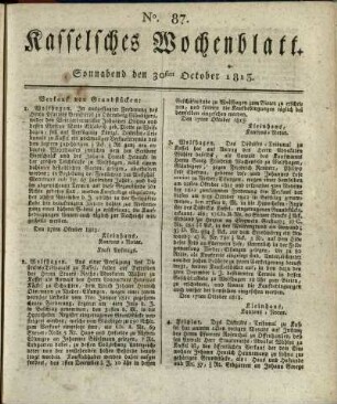 No. 87, Sonnabend den 30sten October 1813