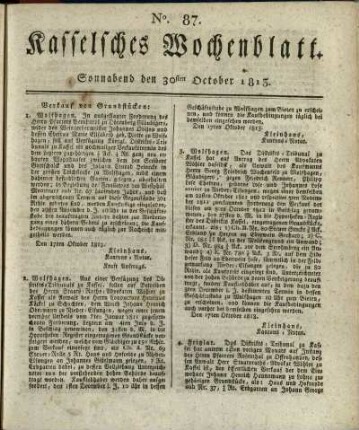 No. 87, Sonnabend den 30sten October 1813