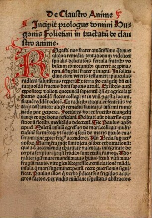Tractatus de claustro anime domini Hugonis Folietini ... : Item tractatus eiusdem de constructione tabernacli ad litteram
