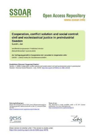 Cooperation, conflict solution and social control: civil and ecclesiastical justice in preindustrial Sweden