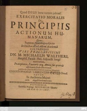 Exercitatio Moralis De Principiis Actionum Humanarum