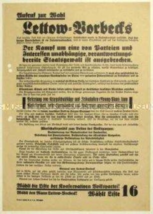 Aufruf der Konservativen Volkspartei zur Reichstagswahl 1930