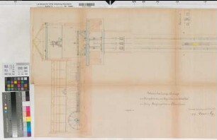 Ibbenbüren (Ibbenbüren) Schacht von Oeynhausen Wasserhaltungsanlage zum Sümpfen Schnitt 1895 1 : 100 57 x 140 farb. Druck Haniel & Lueg, Düsseldorf Oberbergamt Dortmund Nr. 543
