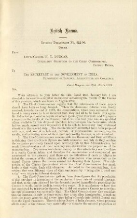 British Burma. Revenue department no. 322-90. (Census.)