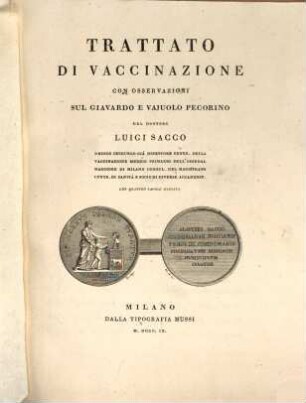 Trattato di vaccinazione : con osservazioni sul giavardo e vajuolo pecorino ; con 4 tavole miniate