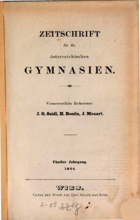 Zeitschrift für die österreichischen Gymnasien, 5. 1854