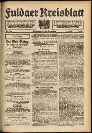 Erste Ausgabe vom Samstag, den 16. Dezember 1916.
