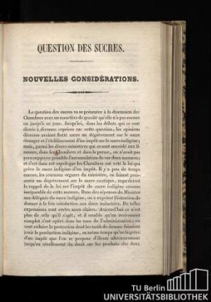 Question des sucres. Nouvelles considérations