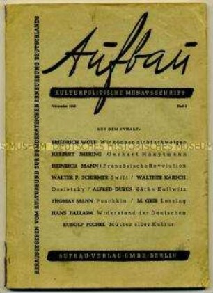 "Aufbau" - Kulturpolitische Monatsschrift (Nr. 3)