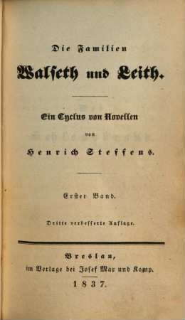 Novellen : Gesammt-Ausgabe. 2, Die Familien Walseth und Leith. 1. Bd. : ein Cyclus von Novellen