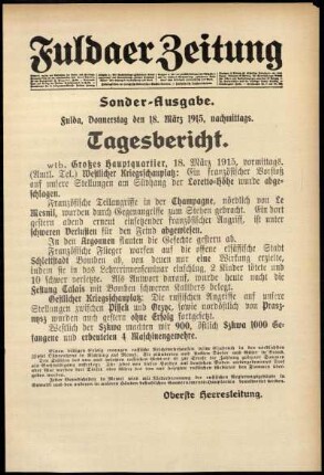 Erste Ausgabe vom Donnerstag, den 18. März 1915.