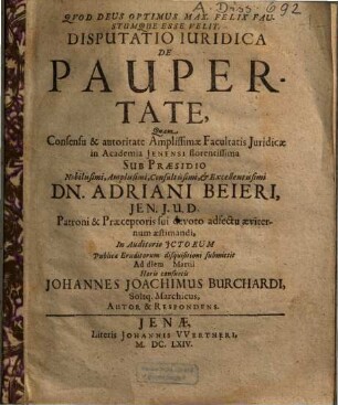 Disputatio Iuridica De Paupertate