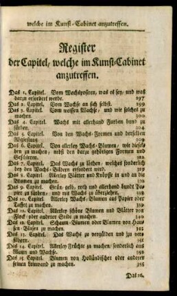 Register der Capitel, welche im Kunst-Cabinet anzutreffen.