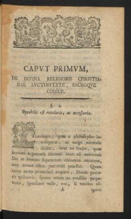 Caput Primum, De Divina Religionis Christianae Auctoritate, Sacroque Codice.