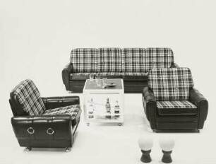 Barwagen : Sitzgruppe "Waldheim" (1974; Sächsische Sitzmöbelwerkstätten Waldheim) mit Barwagen