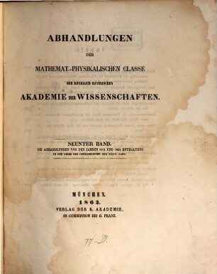 Abhandlungen der Bayerischen Akademie der Wissenschaften, Mathematisch-Physikalische Klasse. 9, 34 = 9. 1861/63