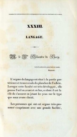 XXXIII. Langage. M. le B.[ar]on Silvestre de Sacy