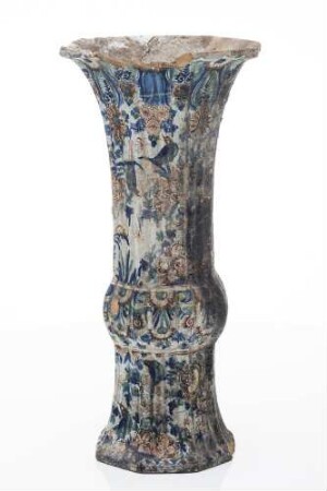 Flötenvase, Vogelmotiv und Indianische Blumen (Kriegsschaden)