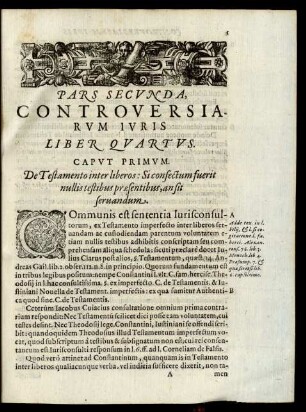 Pars Secunda, Controversiarum Iuris Liber Quartus.