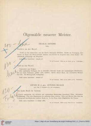 Ölgemälde neuerer Meister (Nr. 1-84)