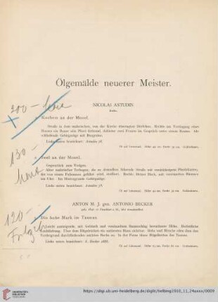 Ölgemälde neuerer Meister (Nr. 1-84)