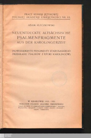 Neuentdeckte altsaechsische Psalmenfragmente aus der Karolingerzeit