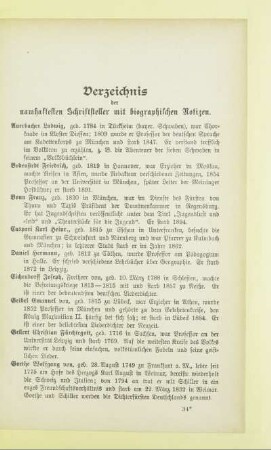 Verzeichnis der namhaftesten Schriftsteller mit biographischen Notizen
