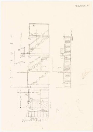 Aufgabenblätter und Zeichenvorlagen Treppenläufe: Wie Inv.Nr. 42457, aber ohne Skizze Loggia: Treppe, Stufen, Schnitte, zu zeichnen 1:20, Details 1:10