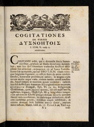 3-31, Cogitationes De Verbis ΔΥΣΝΟΗΤΟΙΣ I. Ioh. V. versu 6. continuatae.
