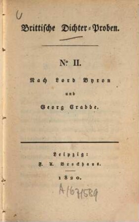 Brittische Dichter-Proben, 2. Nach Lord Byron und George Crabbe