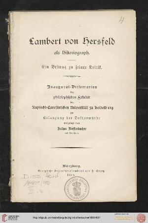 Lambert von Hersfeld als Historiograph : ein Beitrag zu seiner Kritik
