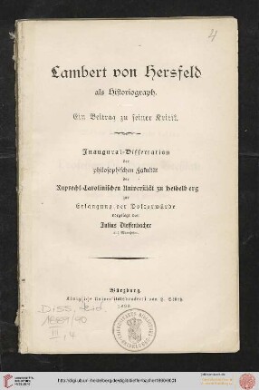 Lambert von Hersfeld als Historiograph : ein Beitrag zu seiner Kritik