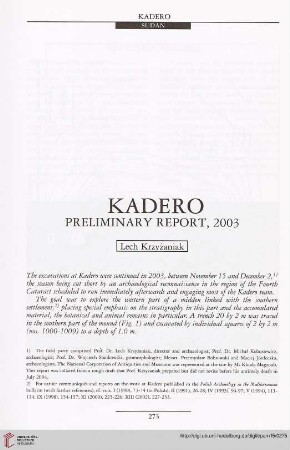 15: Kadero : Preliminary report, 2003