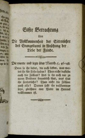 Eilfte Betrachtung über Die Vollkommenheit der Sittenlehre des Evangeliums in Ansehung der Liebe der Feinde.