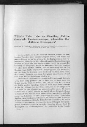 IV.: Ueber die Abhandlung "Elektrodynamische Maassbestimmungen, insbesondere über elektrische Schwingungen" (1863)