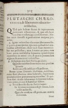 Plutarchi Chaeronensis, de liberorum educatione libellus